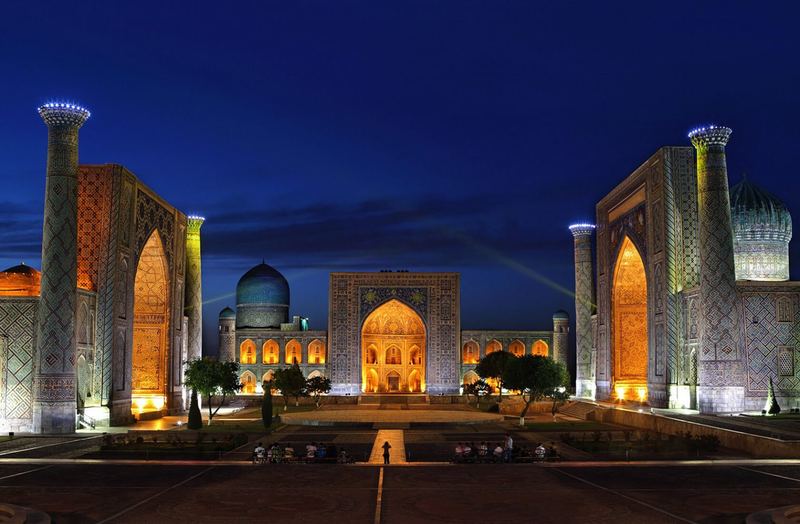The Registan in Samarkand at night