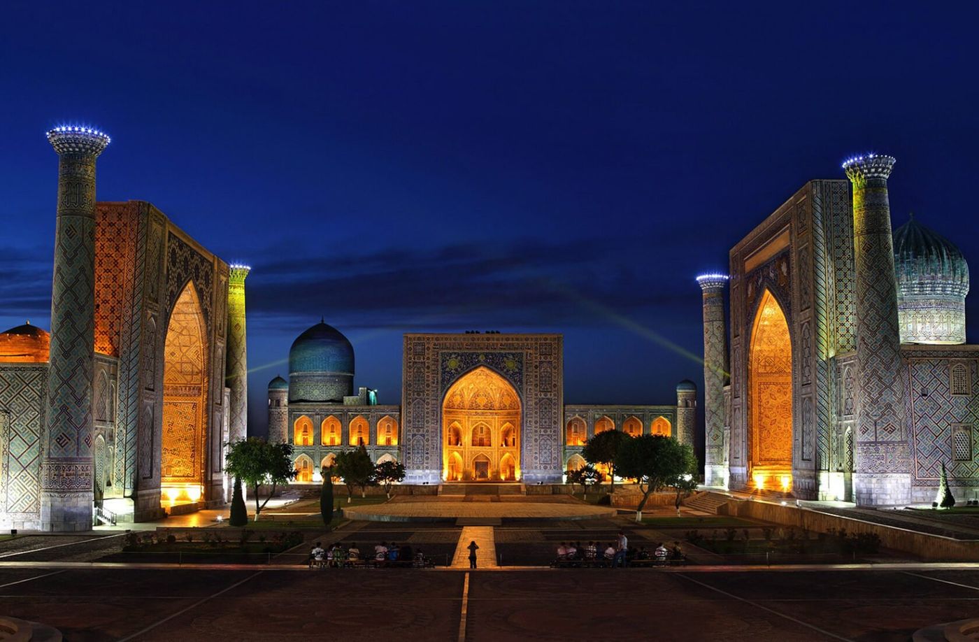 The Registan in Samarkand at night