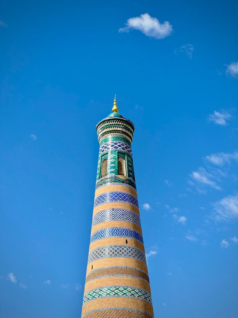 Blue minaret and blue sky in Khiva, Uzbekistan