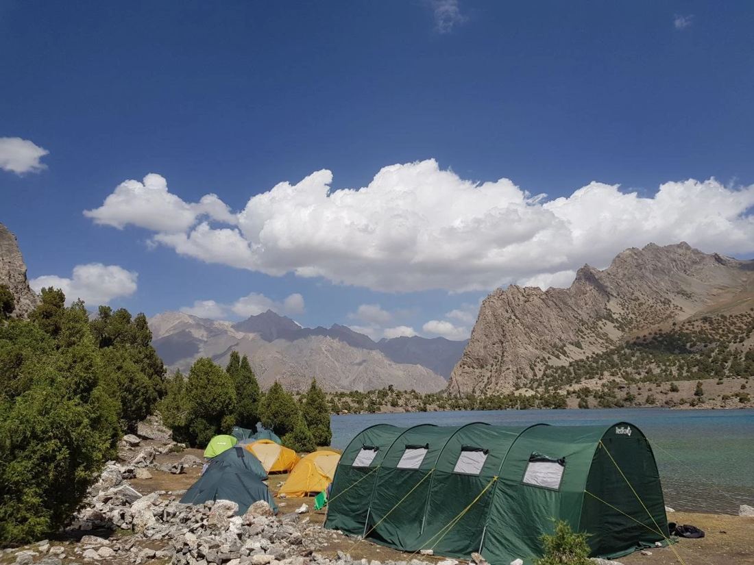 Campsite by one of the Seven Lakes, Fann Mountains