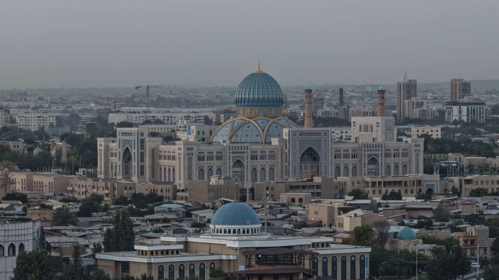 The dome of the Center of Islamic Civilization above the old city of Tashkent