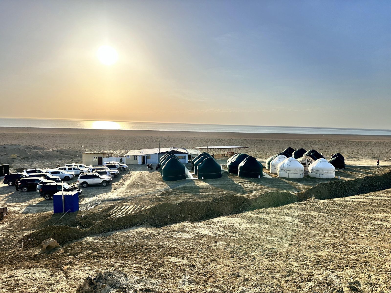 Sunrise over a yurt camp, Karakalpakstan