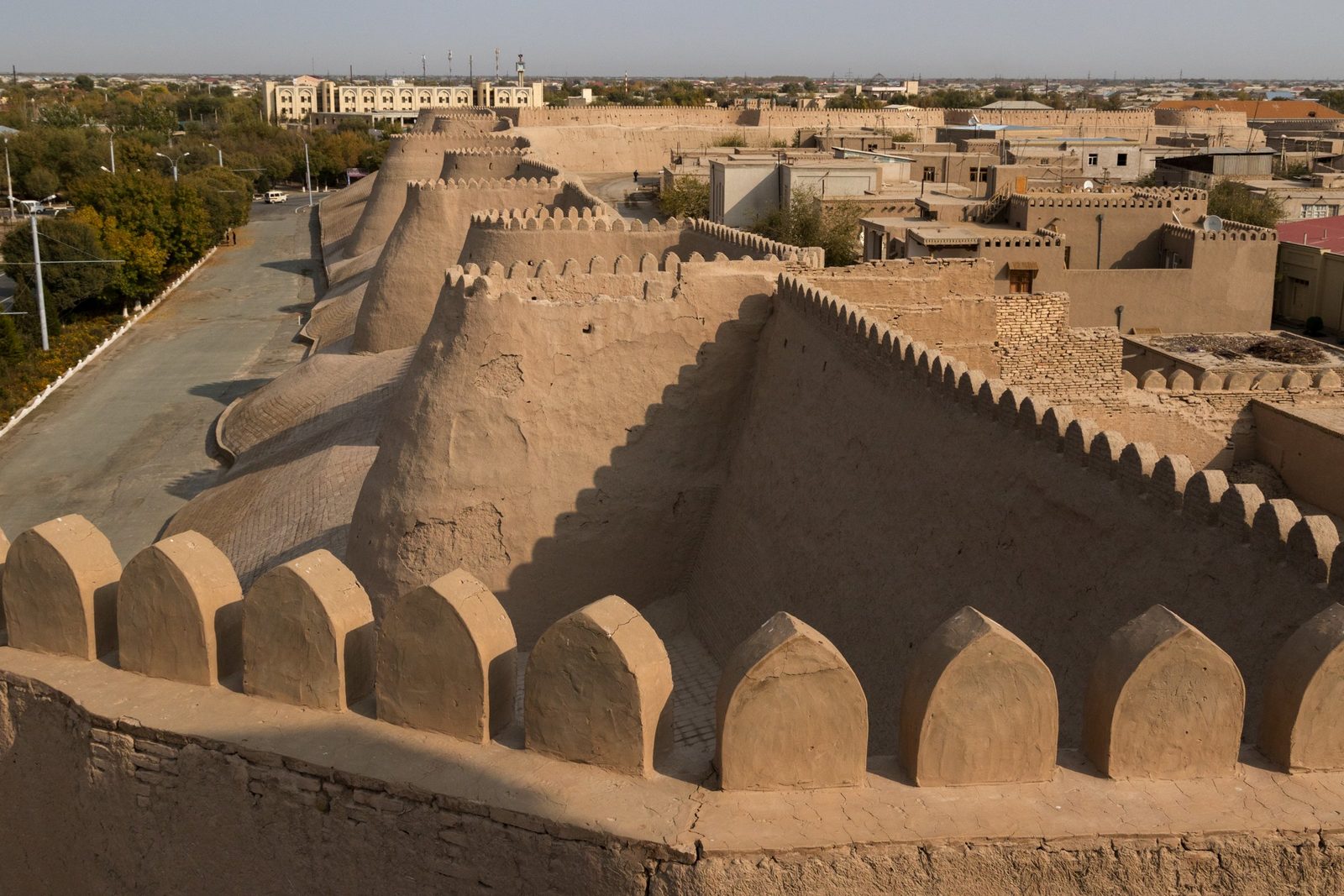 The crenellated clay walls of Ichan-Kala from above