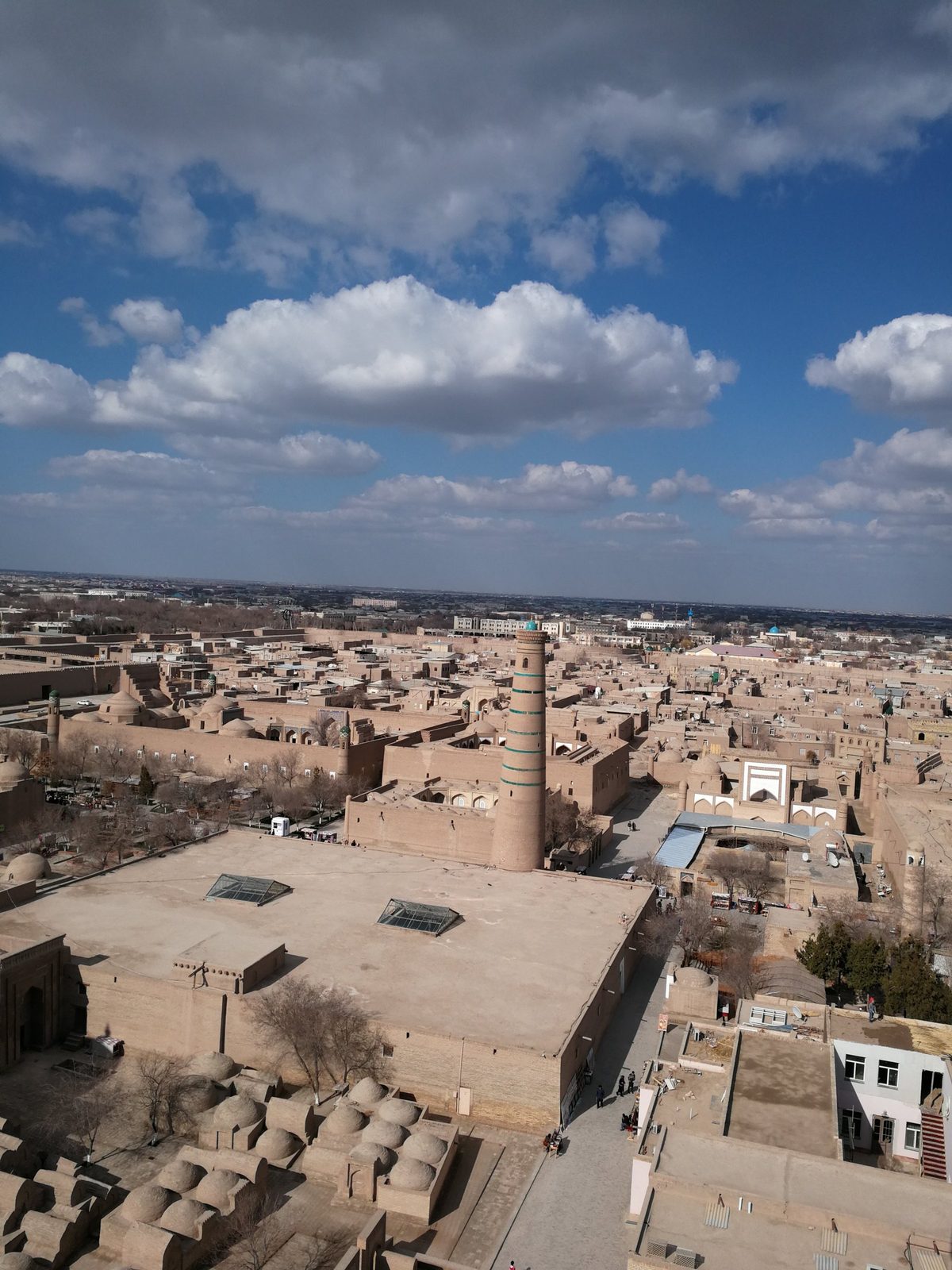 Ichan-Kala from above: flat clay roofs, domes and minarets