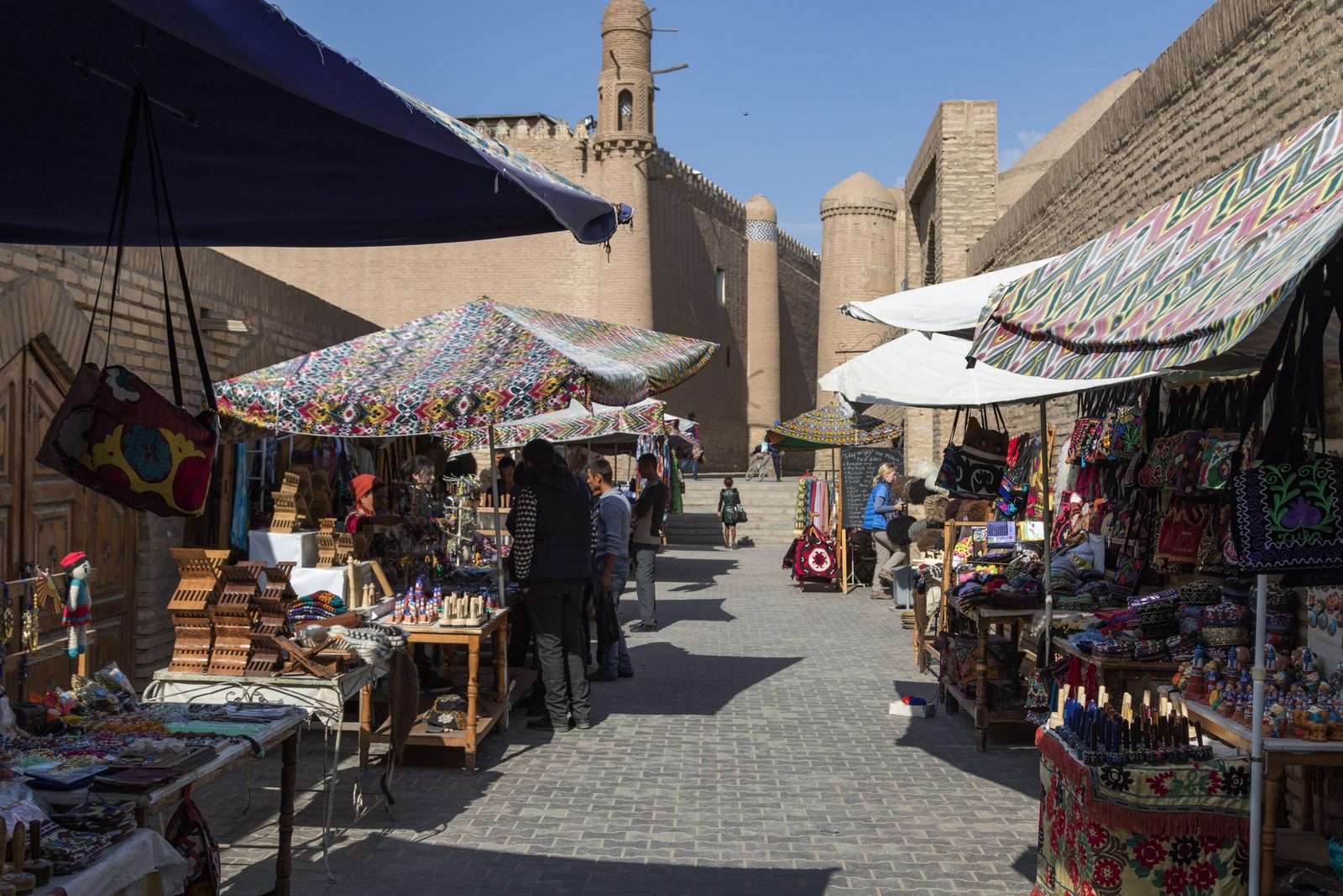 Souvenir stalls in a street of Ichan-Kala