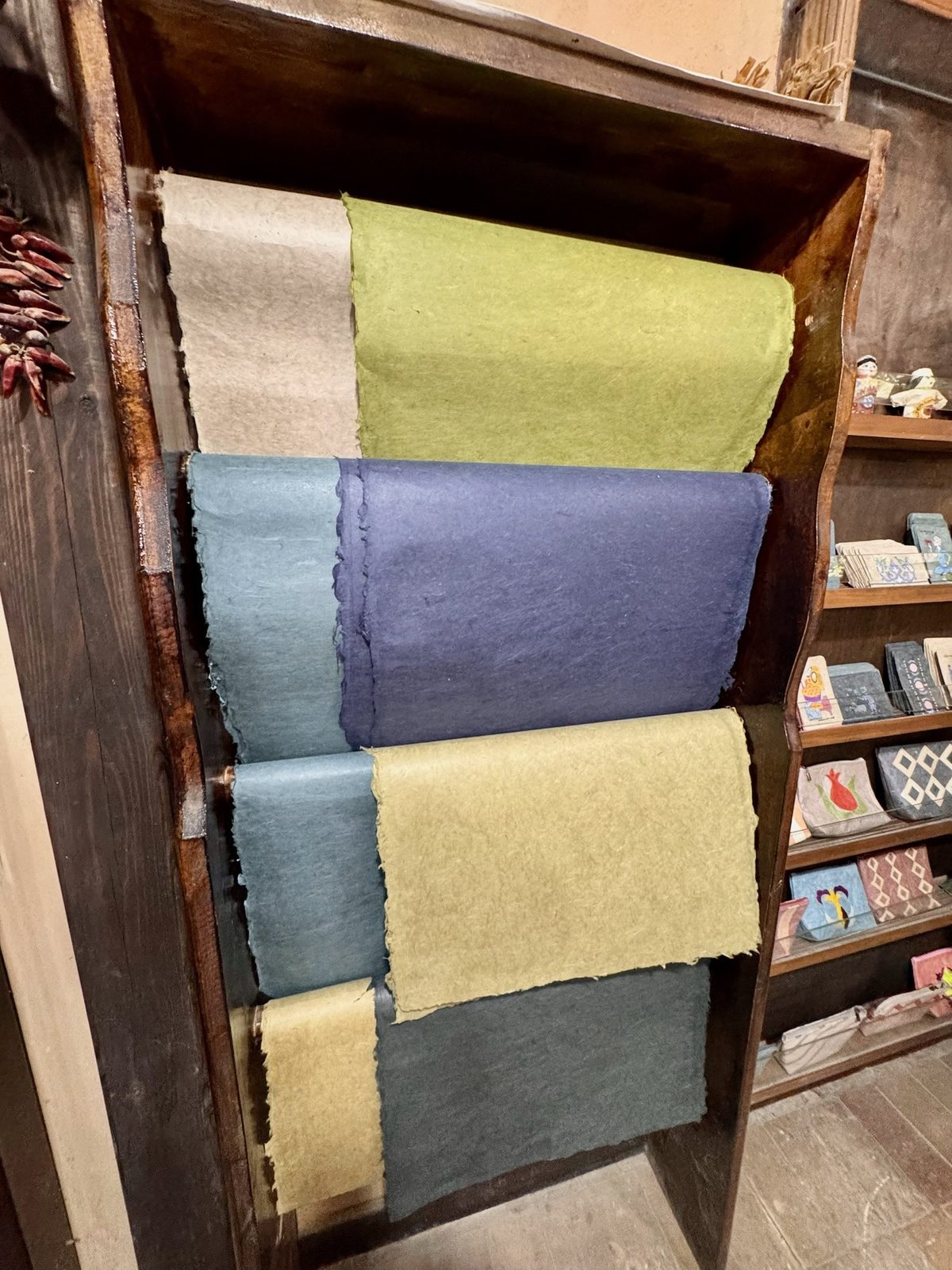 Dyed sheets of mulberry paper at Konigil