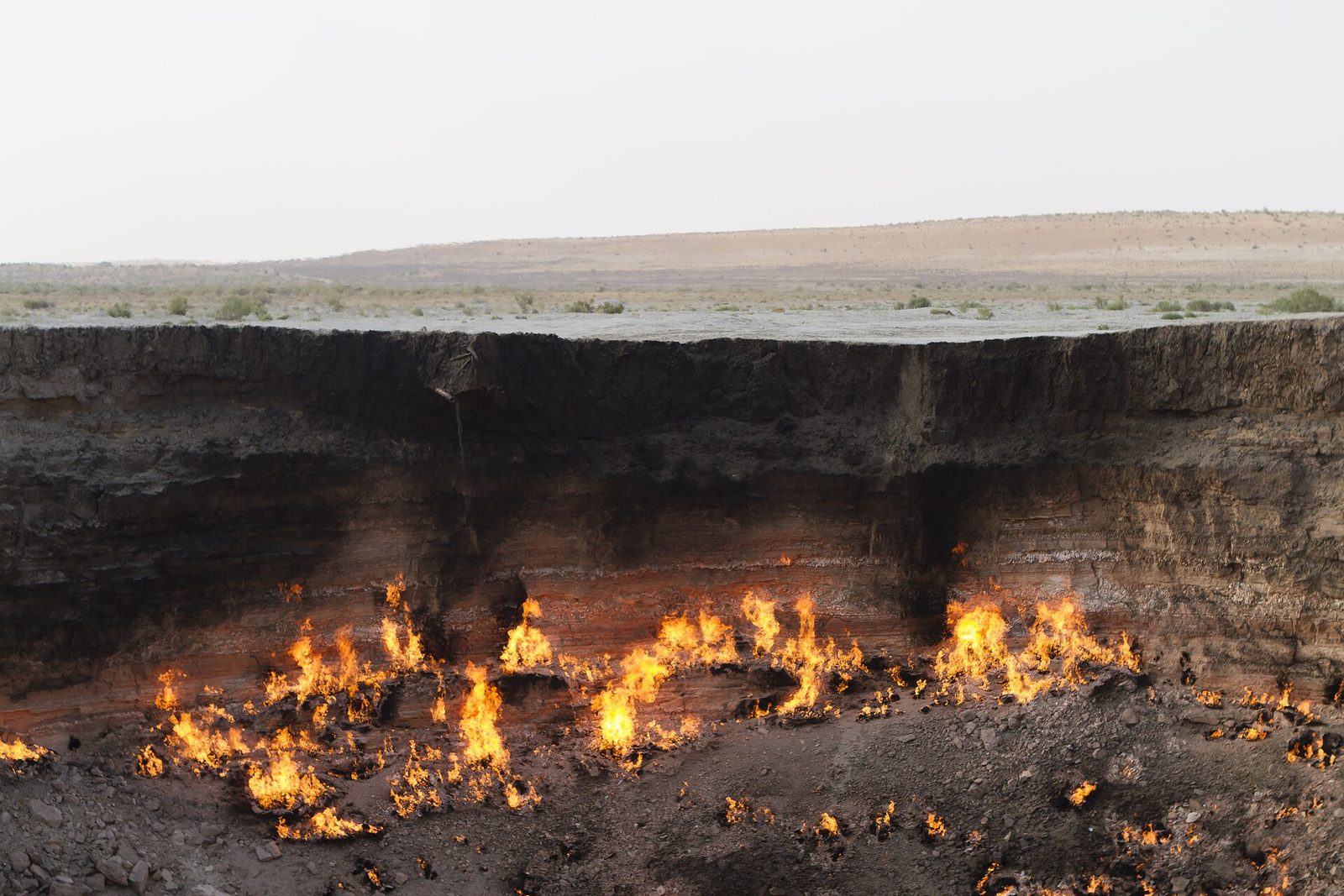 Flames on the floor of the Darvaza gas crater, Karakum desert, Turkmenistan