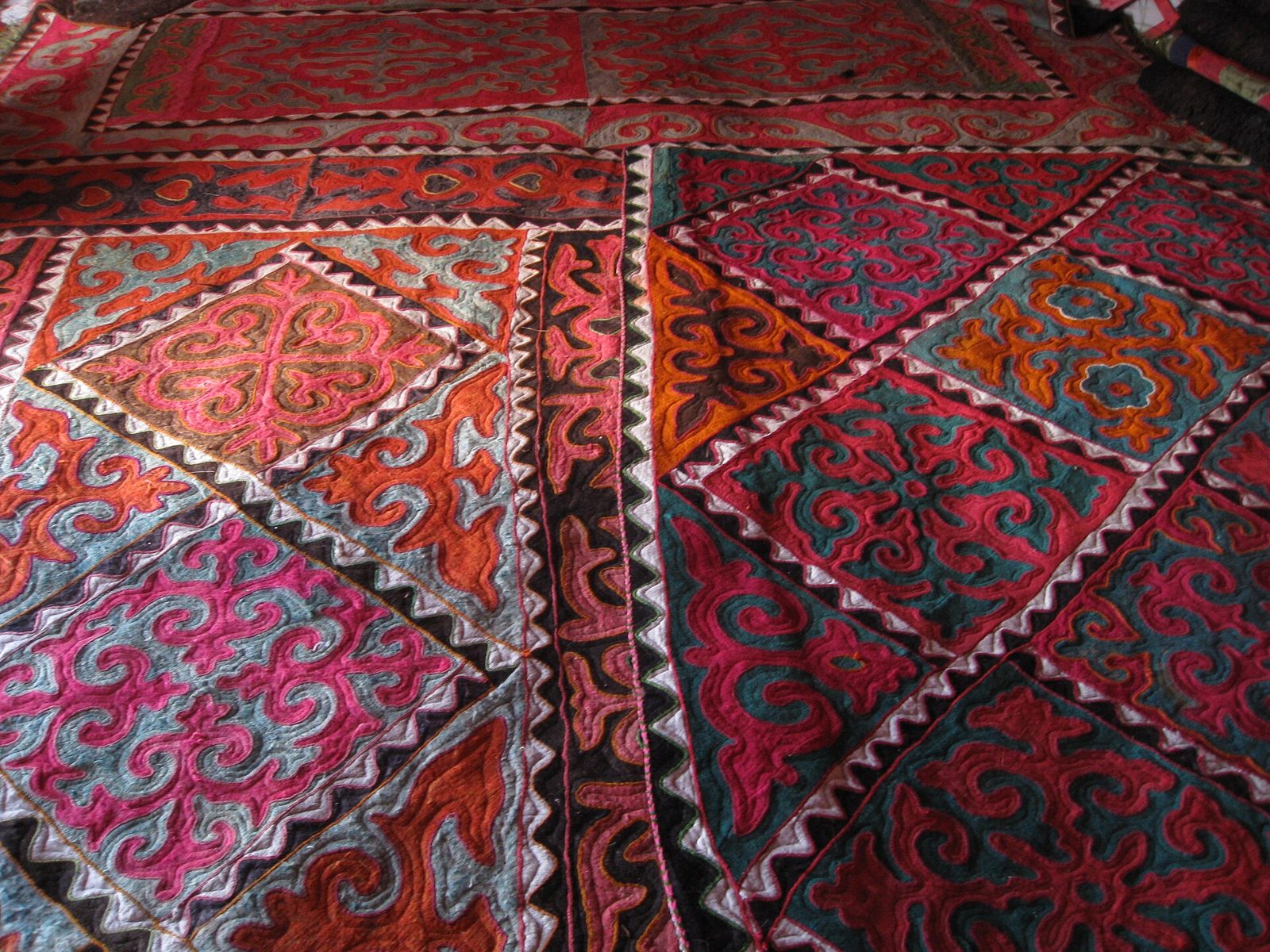 Shyrdak felt carpets in a Kyrgyz yurt