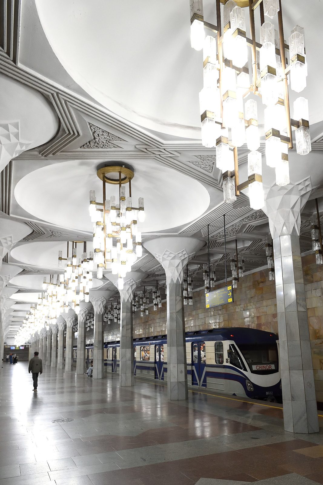 Crystal chandeliers at Mustaqillik Maydoni
